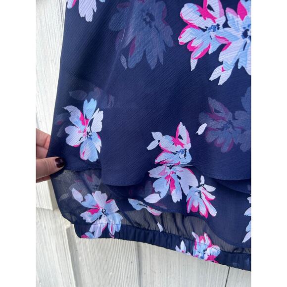 Torrid Chiffon Layered Floral Print Cami Top Ruffled Sleeveless Blue Pink Sz 5 - Picture 4 of 6